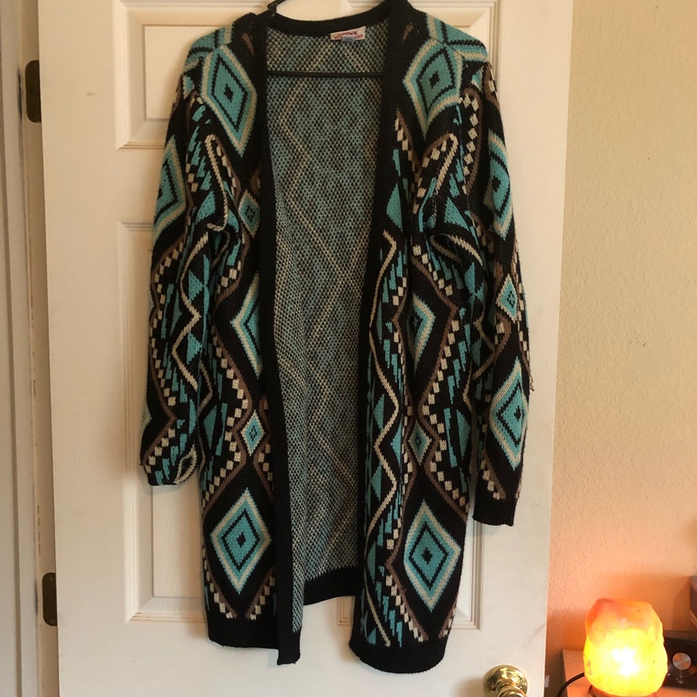 Pink Cattlelac Duster Length Southwest Sweater